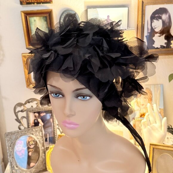 1960's Floral Nylon petal scarf in Sheer Black - Picture 6 of 14
